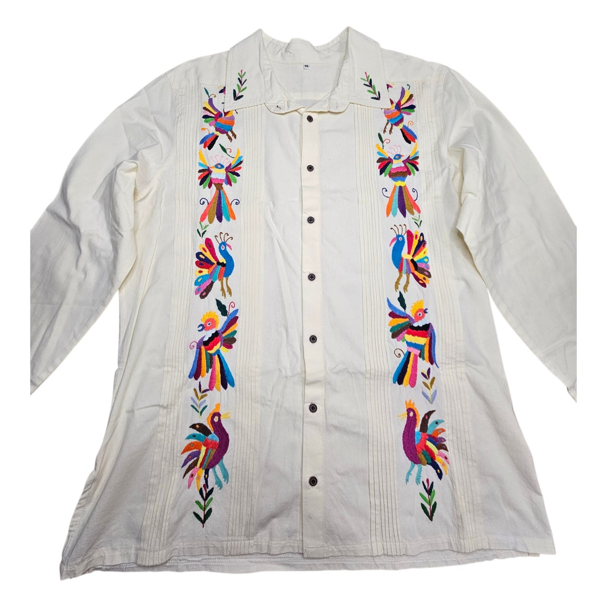 Hand Embroidered Tenango Guayabera – Size L