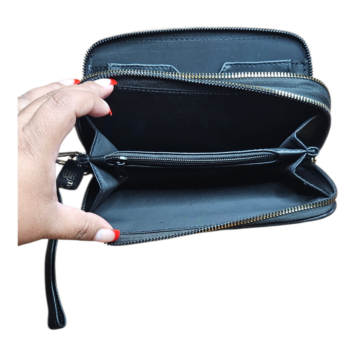 Black Leather Wallet with Hand Embroidered Monarch Butterfly