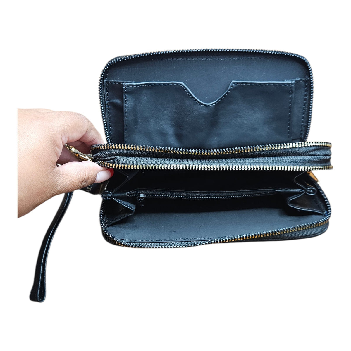 Black Leather Wallet with Hand Embroidered Monarch Butterfly